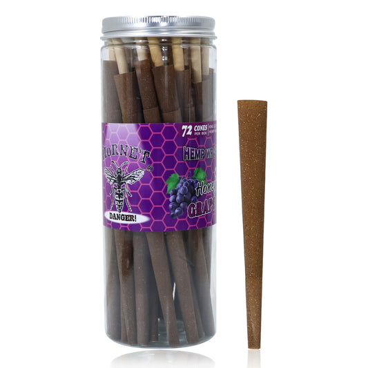 HORNET Grape Flavored Pre Rolled Cones, King Size Brown Pre Rolled Rolling Paper with tips, Slow Burning Rolling Cones & load, 72 PCS / Jar