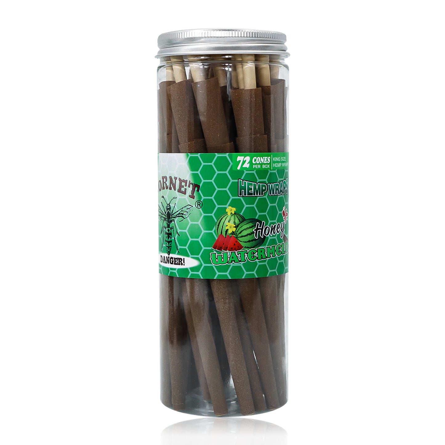 HORNET Watermelon Flavored Brown Pre Rolled Cones, King Size Pre Rolled Rolling Paper with tips, Slow Burning Rolling Cones & load, 72 PCS / Jar