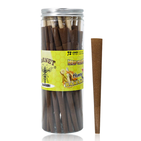 HORNET Banana Flavored Brown Pre Rolled Cones, King Size Pre Rolled Rolling Paper with tips, Slow Burning Rolling Cones & load, 72 PCS / Jar