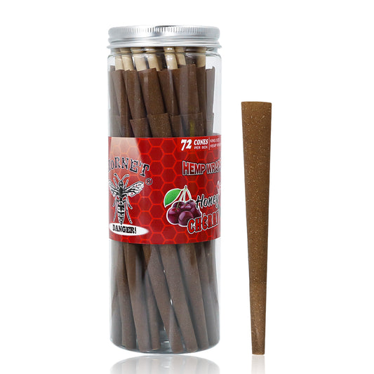 HORNET Cherry Flavored Brown Pre Rolled Cones, King Size Pre Rolled Rolling Paper with tips, Slow Burning Rolling Cones & load, 72 PCS / Jar