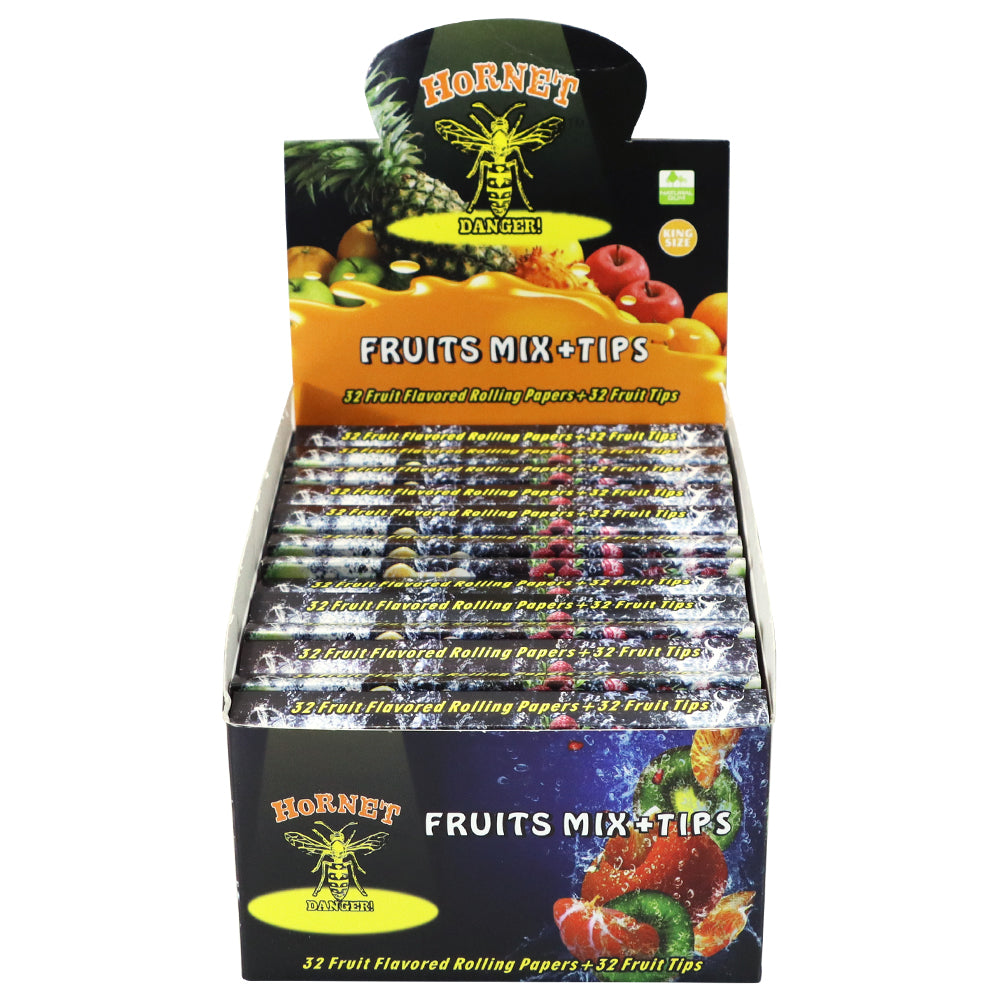 HORNET Fruit Flavors Rolling Paper with Rolling Tips, King Size Portabel Rolling paper, Slow burning and Organic Cigarette Rolling paper, 32 PCS / Pack 24 Packs / Box