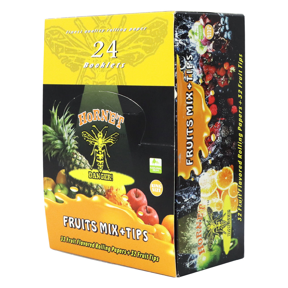 HORNET Fruit Flavors Rolling Paper with Rolling Tips, King Size Portabel Rolling paper, Slow burning and Organic Cigarette Rolling paper, 32 PCS / Pack 24 Packs / Box