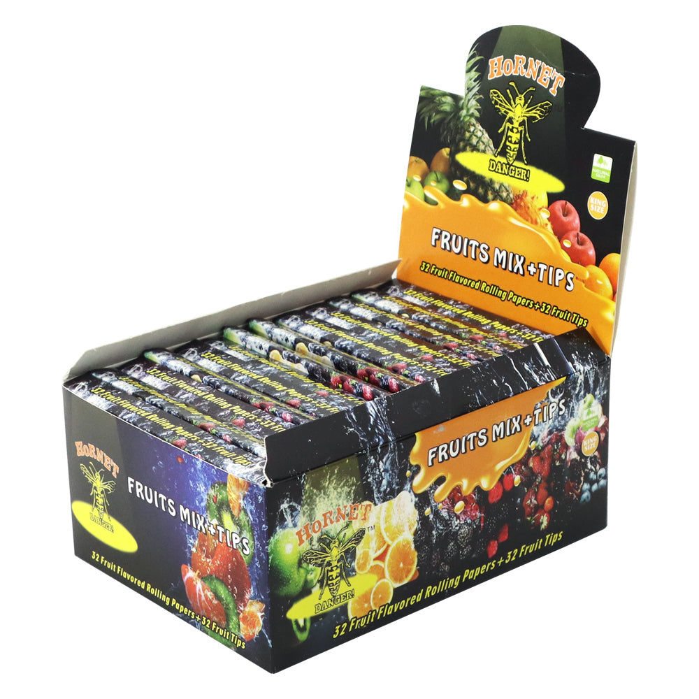 HORNET Fruit Flavors Rolling Paper with Rolling Tips, King Size Portabel Rolling paper, Slow burning and Organic Cigarette Rolling paper, 32 PCS / Pack 24 Packs / Box