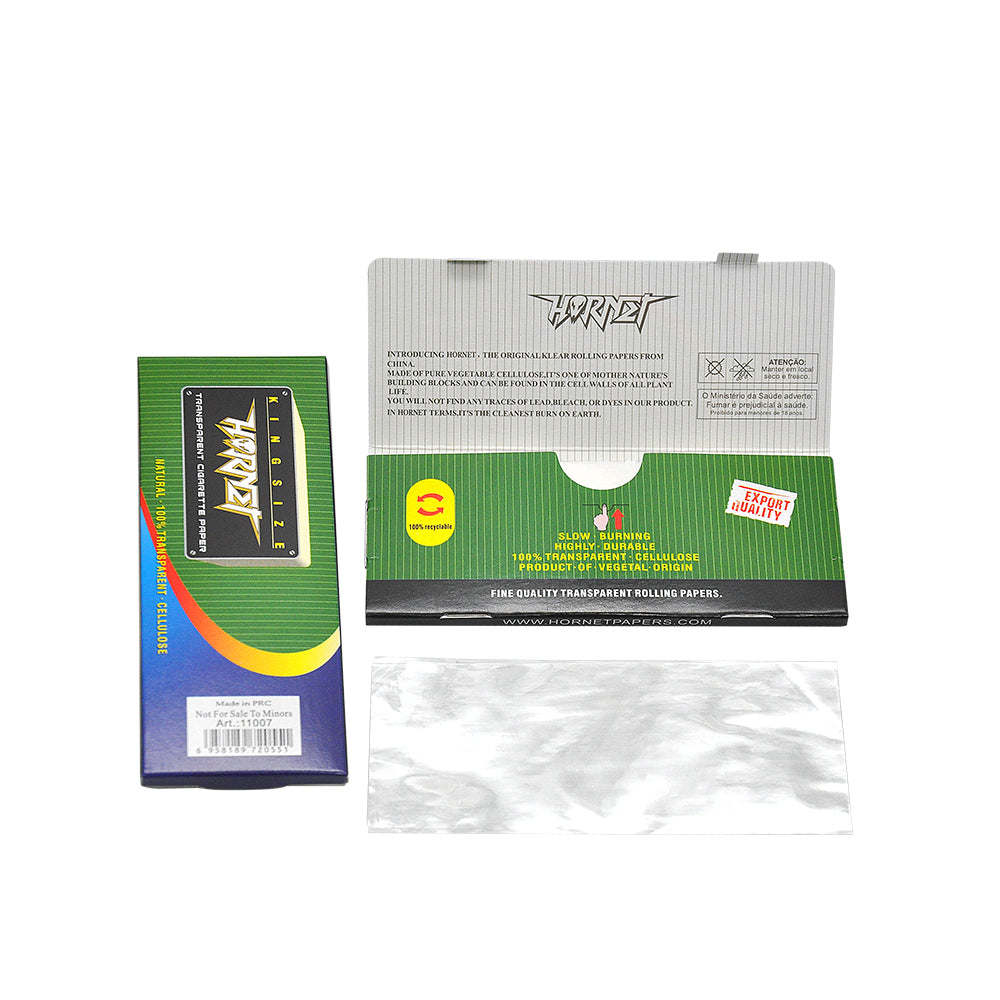 HORNET Silvery Transparent Cellulose Rolling Papers, King Size Clear Rolling Paper, 50 Pieces / Pack 24 Packs / Box