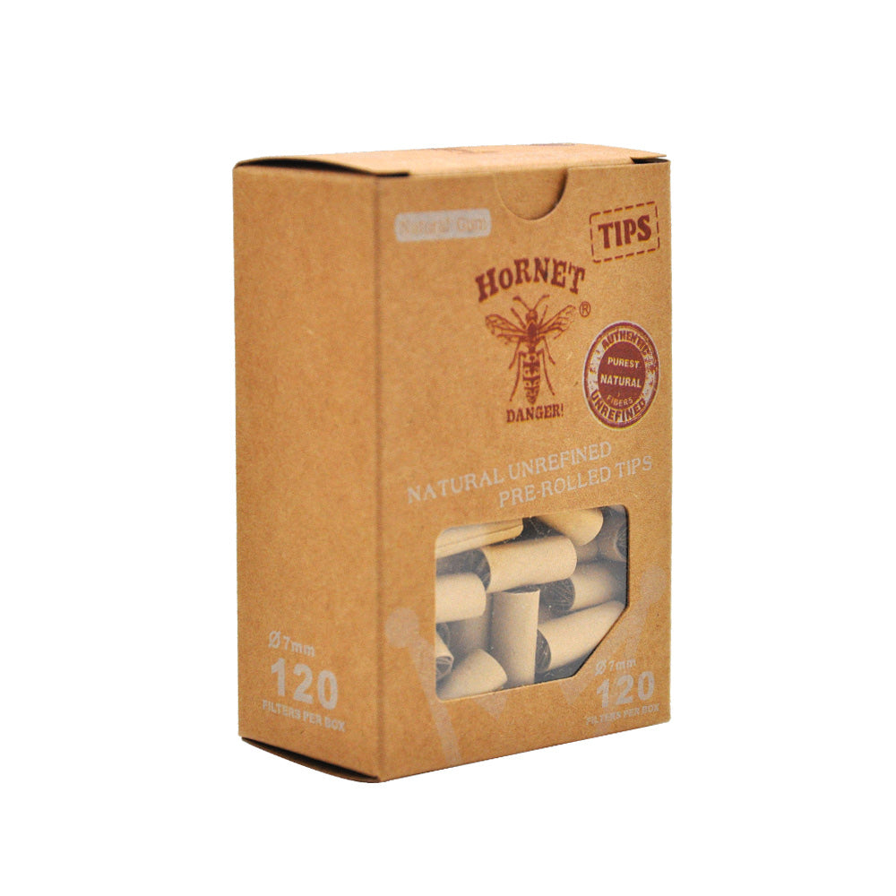 HORNET Ø 7 Pre Rolled Tips, Brown Organic Cigarette Rolled Tips, 120 Tips / Pack 12 Packs / Box