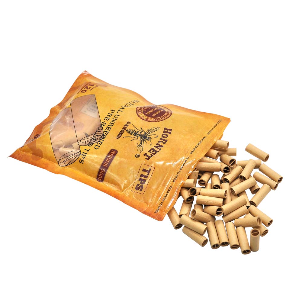 HORNET Ø 6 Slim Pre Rolled Tips, Brown Organic Cigarette Rolling Tips, 120 Tips / Pack