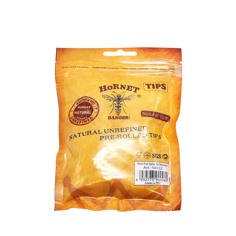 HORNET Ø 6 Slim Pre Rolled Tips, Brown Organic Cigarette Rolling Tips, 120 Tips / Pack