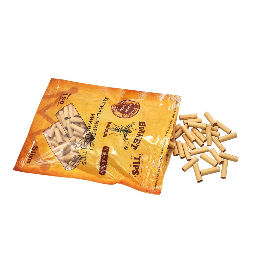 HORNET Ø 5 Slim Pre Rolled Tips, Brown Organic Cigarette Rolling Tips, 150 Tips / Pack