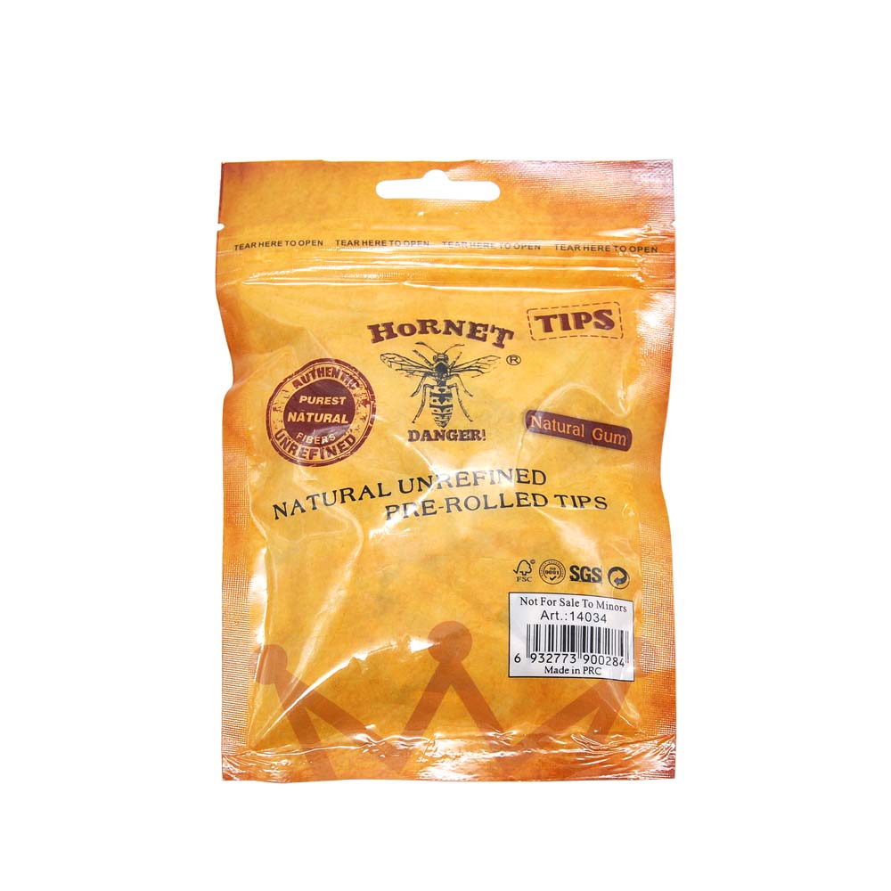 HORNET Ø 5 Slim Pre Rolled Tips, Brown Organic Cigarette Rolling Tips, 150 Tips / Pack