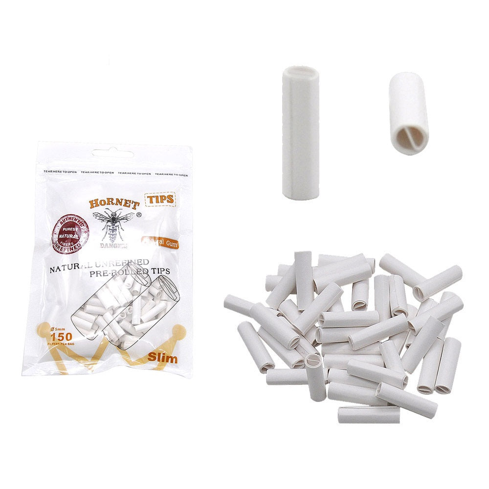 HORNET Ø 5 Pre Rolled Tips, White Organic Cigarette Rolling Tips, 150 Tips / Pack