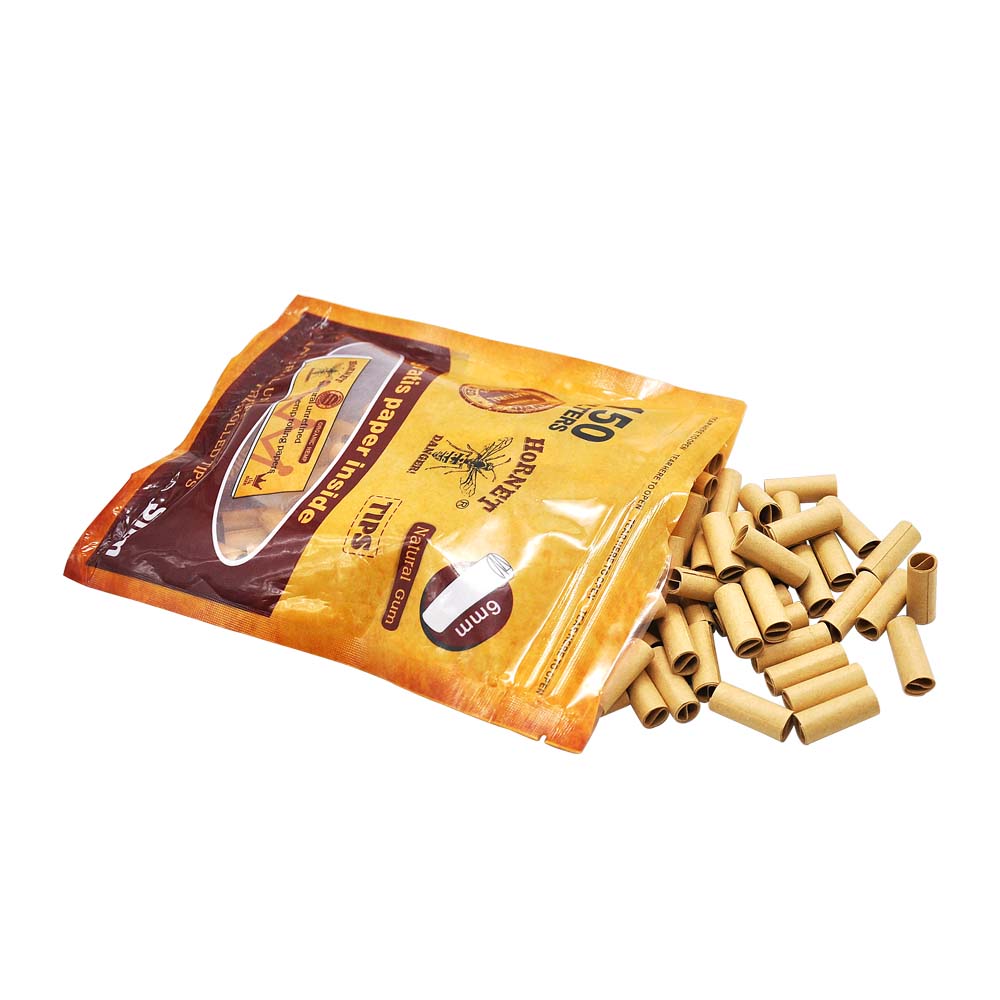 HORNET Ø 6 Slim Pre Rolled Tips, Brown Organic Cigarette Rolling Tips, 120 Tips / Pack