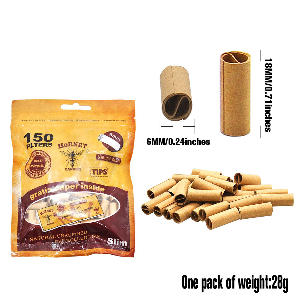 HORNET Ø 6 Slim Pre Rolled Tips, Brown Organic Cigarette Rolling Tips, 120 Tips / Pack