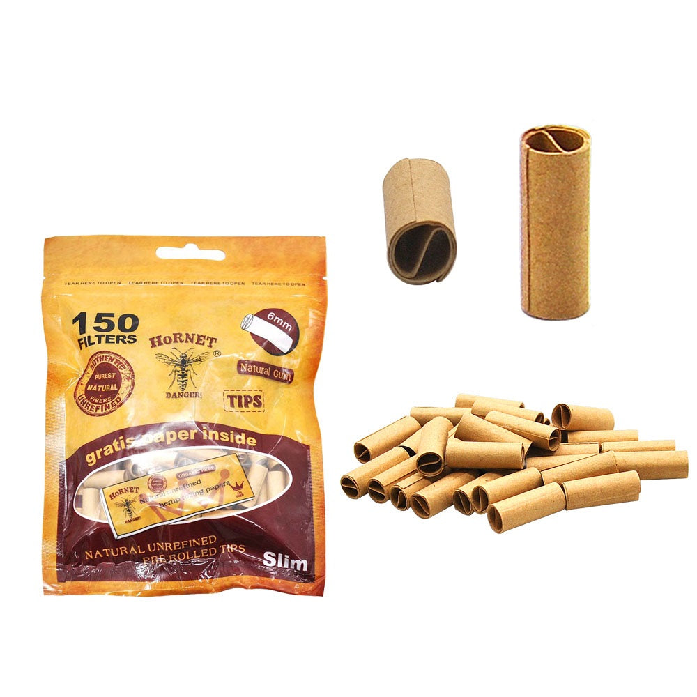HORNET Ø 6 Slim Pre Rolled Tips, Brown Organic Cigarette Rolling Tips, 120 Tips / Pack