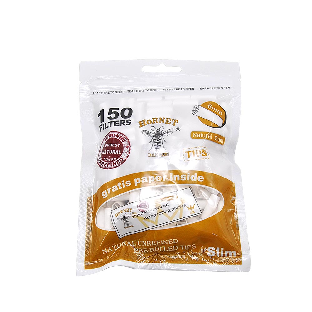 HORNET Ø 6 Pre Rolled Tips, White Organic Cigarette Rolling Tips, 150 Tips / Pack