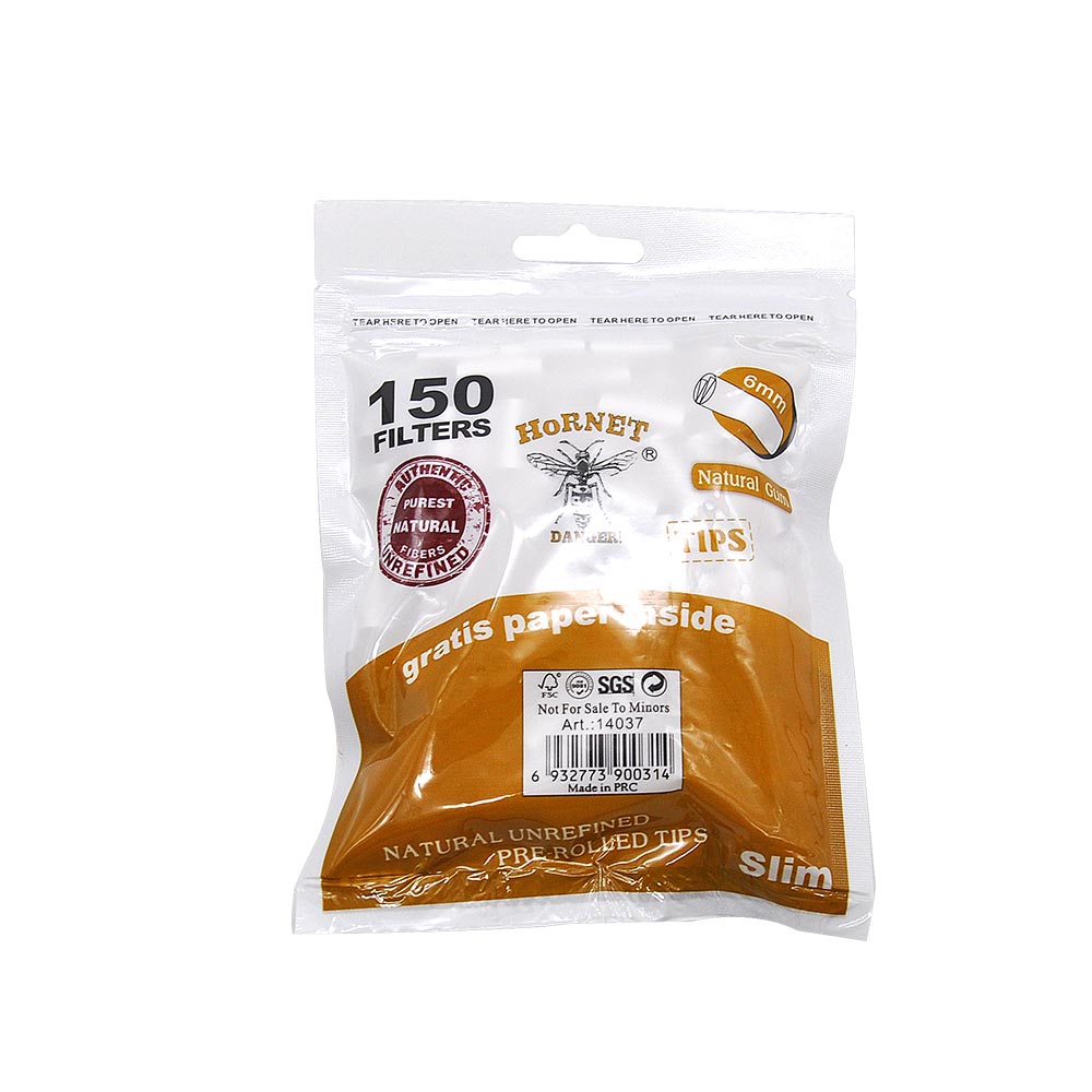 HORNET Ø 6 Pre Rolled Tips, White Organic Cigarette Rolling Tips, 150 Tips / Pack