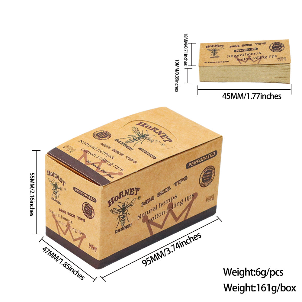 HORNET Natural Organic Rolling Tip, Brown Slim Rolling Tips, 50 Tips / Pack 25 Pack / Box
