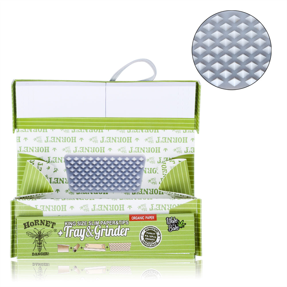 HORNET King Size Rolling Paper With Rolling Tips, Ultra Thin Natural Rolling Papers & Grinder, Green Package Kit, 50 PCS / Pack 16 Pack / Box