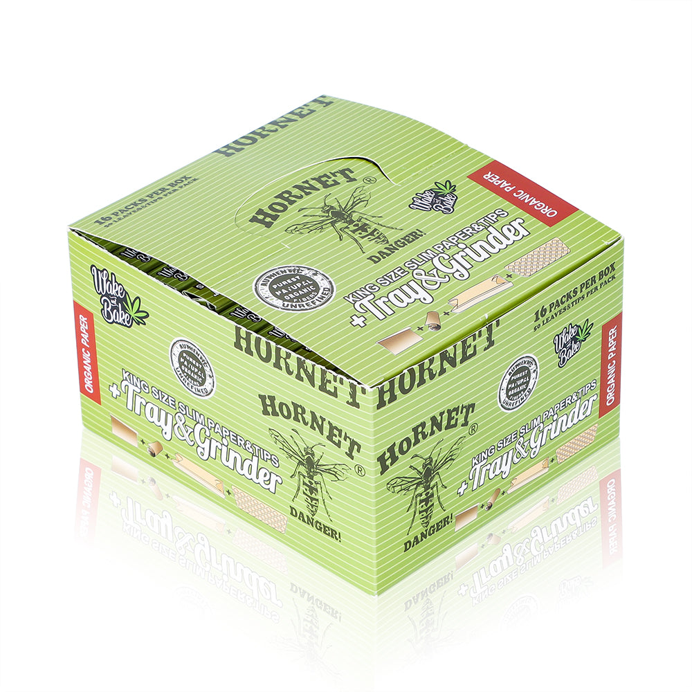 HORNET King Size Rolling Paper With Rolling Tips, Ultra Thin Natural Rolling Papers & Grinder, Green Package Kit, 50 PCS / Pack 16 Pack / Box