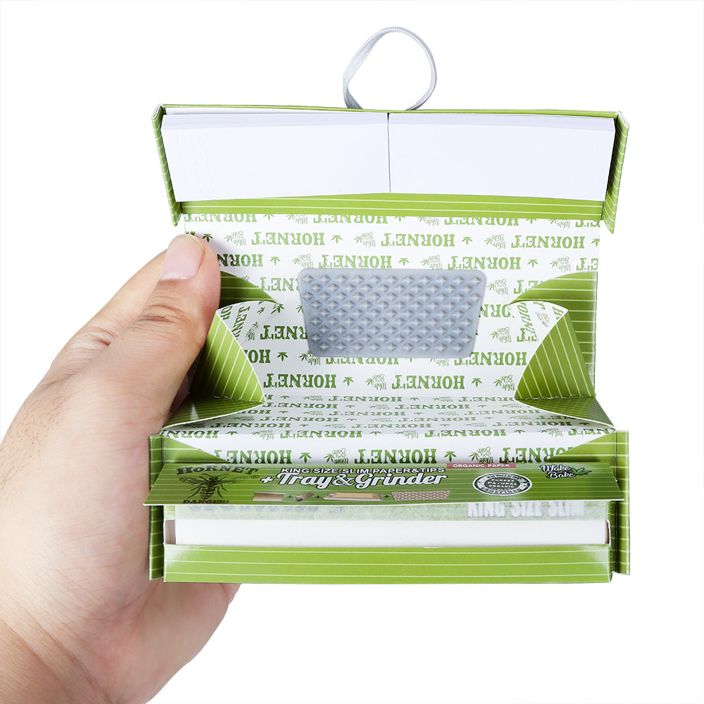 HORNET King Size Rolling Paper With Rolling Tips, Ultra Thin Natural Rolling Papers & Grinder, Green Package Kit, 50 PCS / Pack 16 Pack / Box