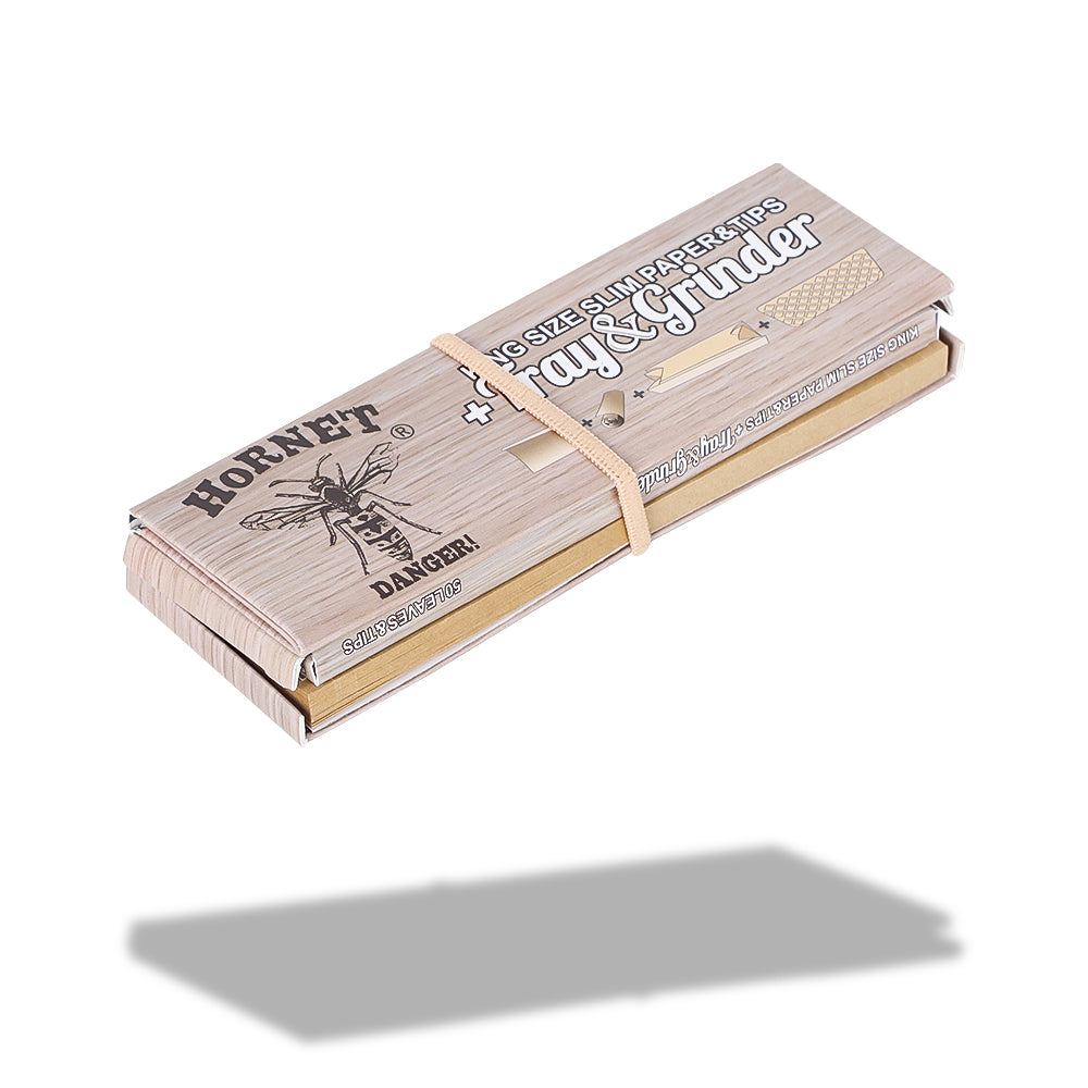 HORNET King Size Rolling Paper With Rolling Tips, Ultra Thin Natural Rolling Papers & Grinder, Brown Package Kit, 50 PCS / Pack 16 Pack / Box