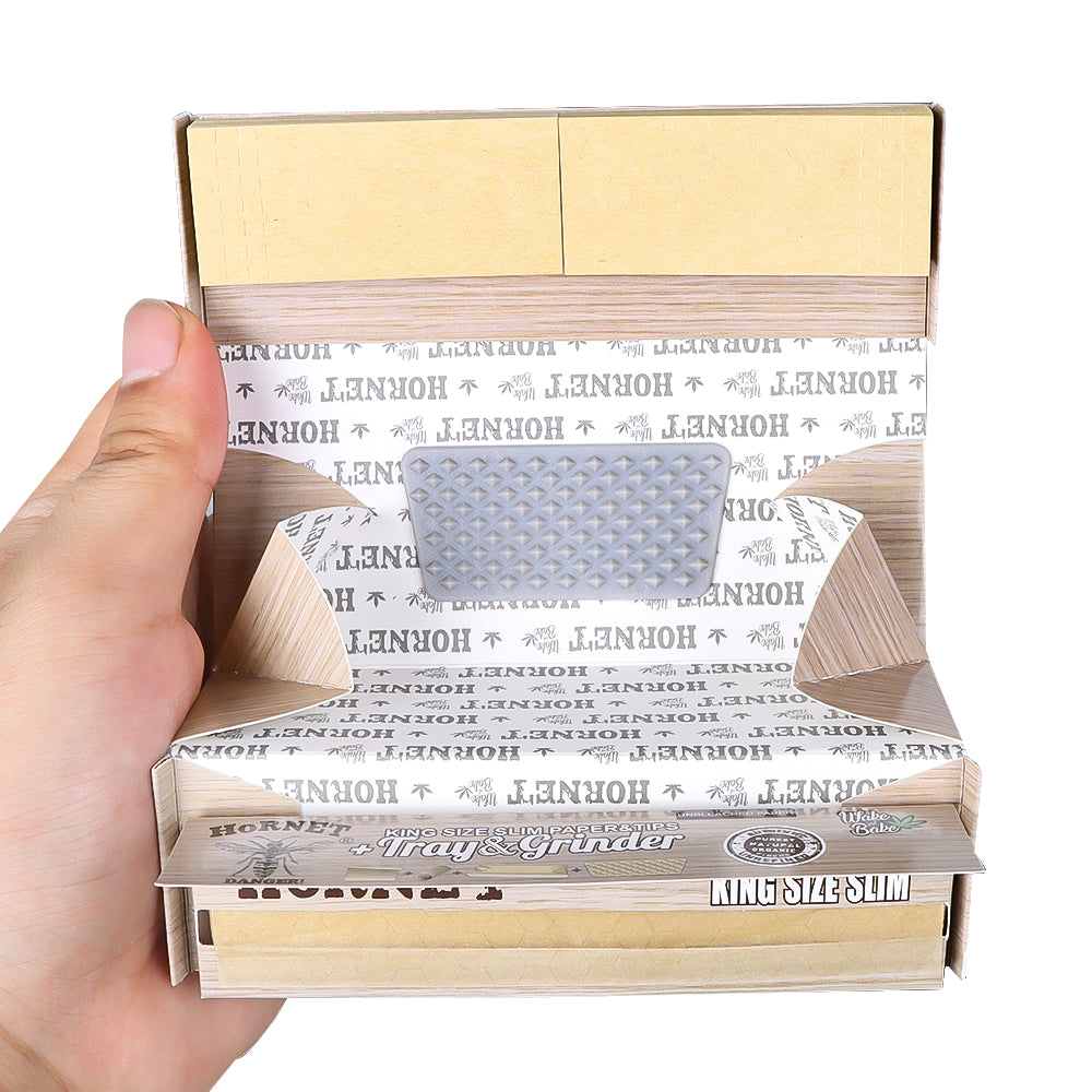 HORNET King Size Rolling Paper With Rolling Tips, Ultra Thin Natural Rolling Papers & Grinder, Brown Package Kit, 50 PCS / Pack 16 Pack / Box