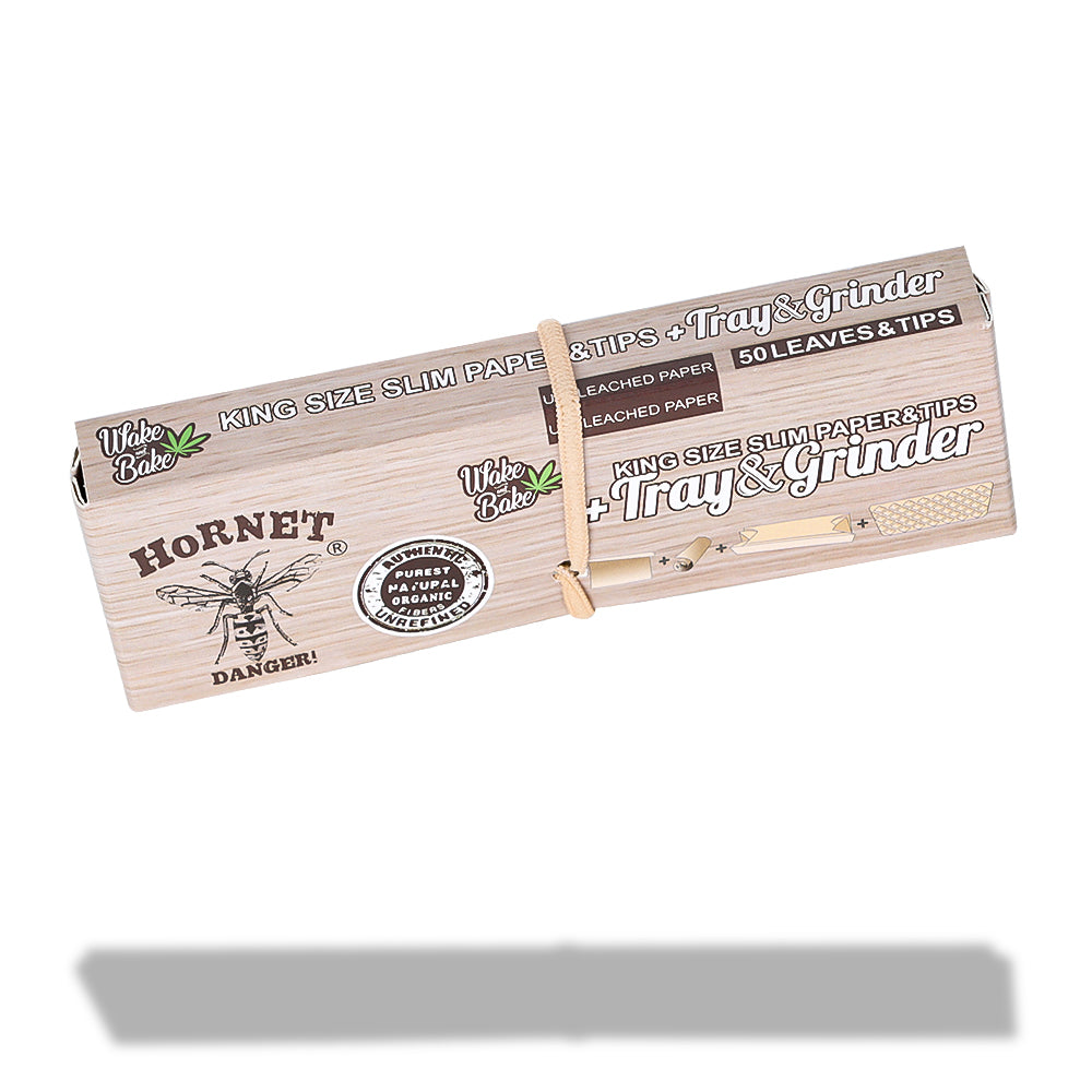HORNET King Size Rolling Paper With Rolling Tips, Ultra Thin Natural Rolling Papers & Grinder, Brown Package Kit, 50 PCS / Pack 16 Pack / Box