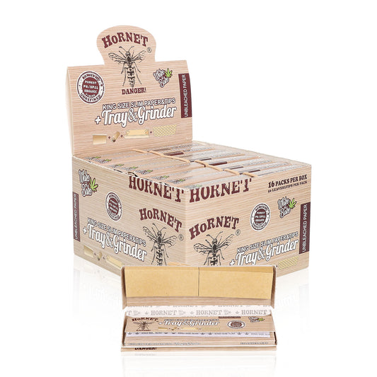 HORNET King Size Rolling Paper With Rolling Tips, Ultra Thin Natural Rolling Papers & Grinder, Brown Package Kit, 50 PCS / Pack 16 Pack / Box