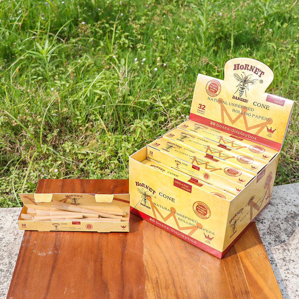 HORNET 1 1/4 Size Pre Rolled Cones, Natural Rolling Cones, Slow Burning Pre Rolled Rolling Paper, 32 PCS / Pack 20 Packs / Box