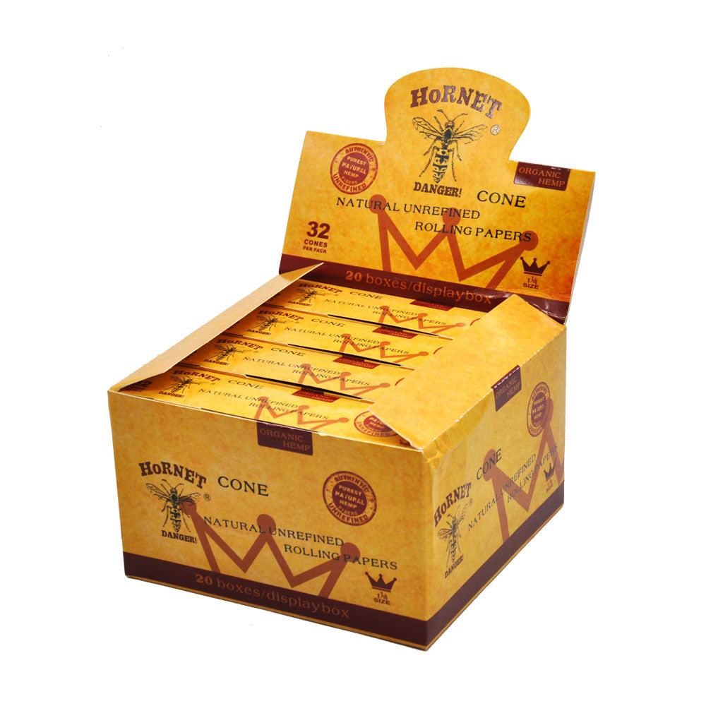 HORNET 1 1/4 Size Pre Rolled Cones, Natural Rolling Cones, Slow Burning Pre Rolled Rolling Paper, 32 PCS / Pack 20 Packs / Box