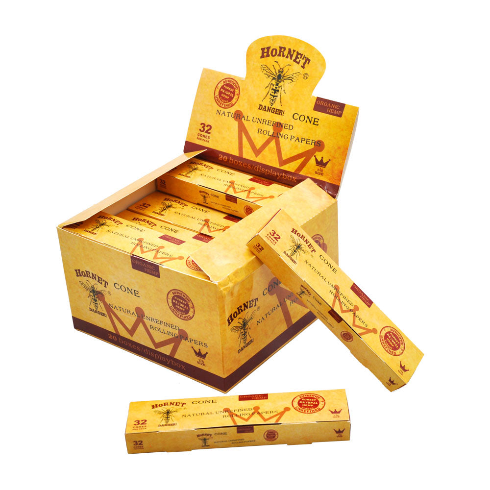 HORNET 1 1/4 Size Pre Rolled Cones, Natural Rolling Cones, Slow Burning Pre Rolled Rolling Paper, 32 PCS / Pack 20 Packs / Box