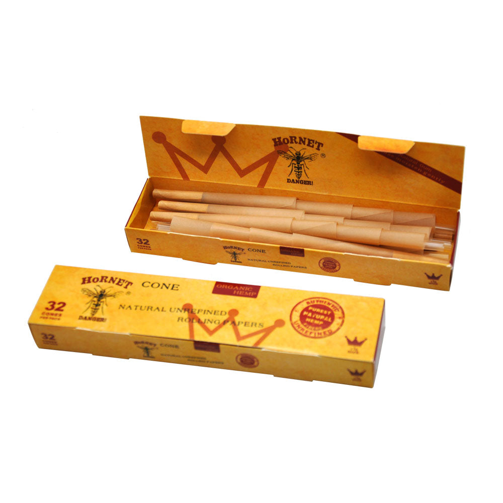 HORNET 1 1/4 Size Pre Rolled Cones, Natural Rolling Cones, Slow Burning Pre Rolled Rolling Paper, 32 PCS / Pack 20 Packs / Box