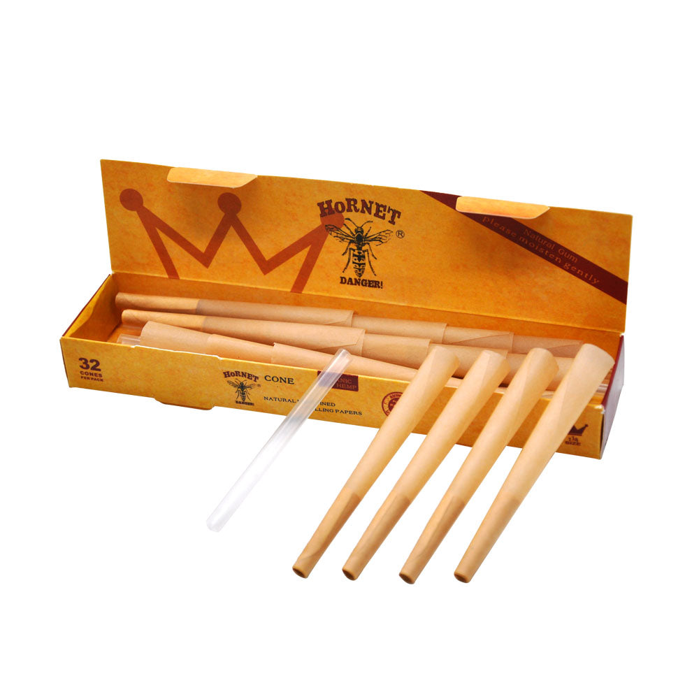 HORNET 1 1/4 Size Pre Rolled Cones, Natural Rolling Cones, Slow Burning Pre Rolled Rolling Paper, 32 PCS / Pack 20 Packs / Box