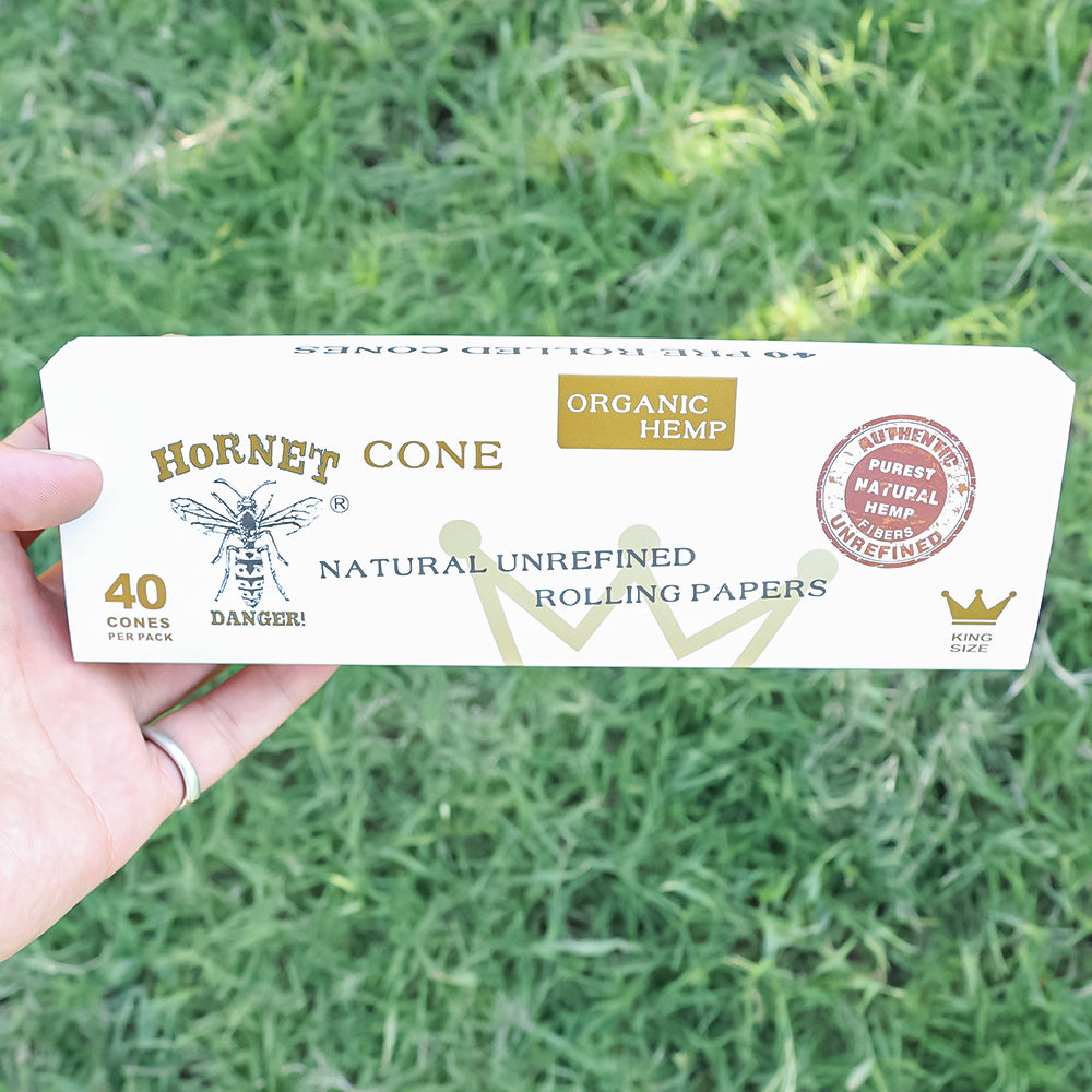 HORNET King Size White Pre Rolled Cones, Natural Rolling Cones, Slow Burning Pre Rolled Rolling Paper, 40 PCS / Pack 12 Packs / Box