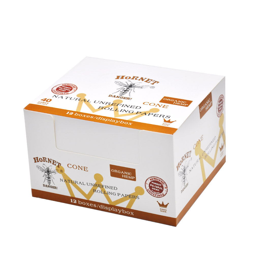 HORNET King Size White Pre Rolled Cones, Natural Rolling Cones, Slow Burning Pre Rolled Rolling Paper, 40 PCS / Pack 12 Packs / Box