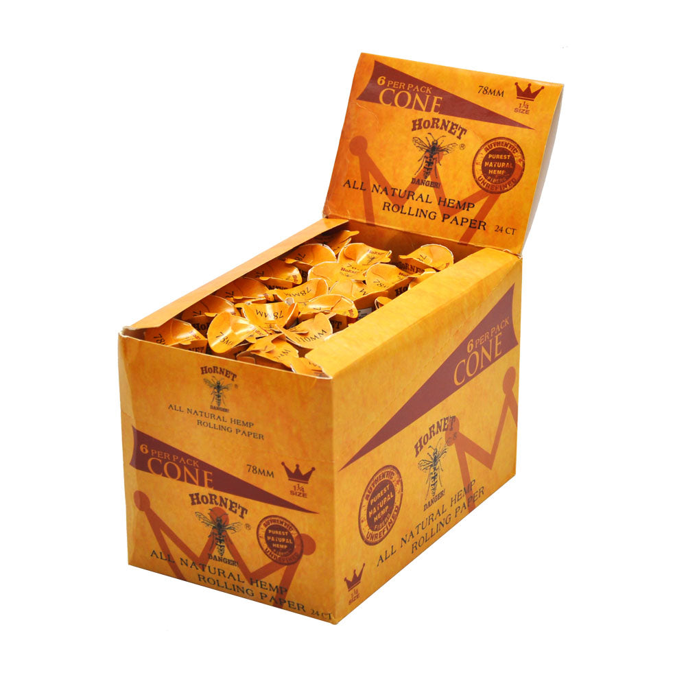 HORNET 1 1/4 Size Pre Rolled Cones, Natural Rolling Cones, Slow Burning Pre Rolled Rolling Paper, 6 PCS / Pack 24 Packs / Box