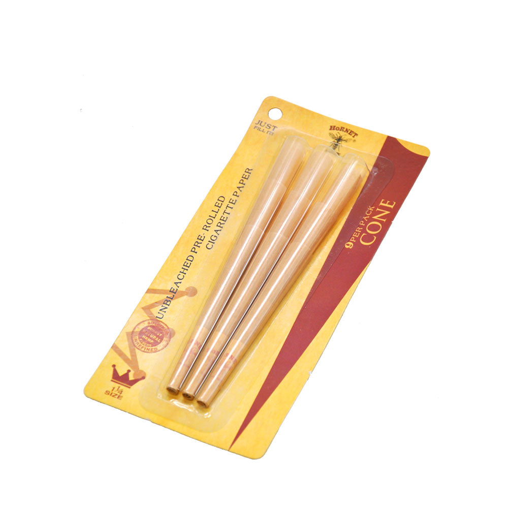 HORNET 1 1/4 Size Natural Rolling Paper Cones Pre-rolled Paper Cones 9pcs/Pack