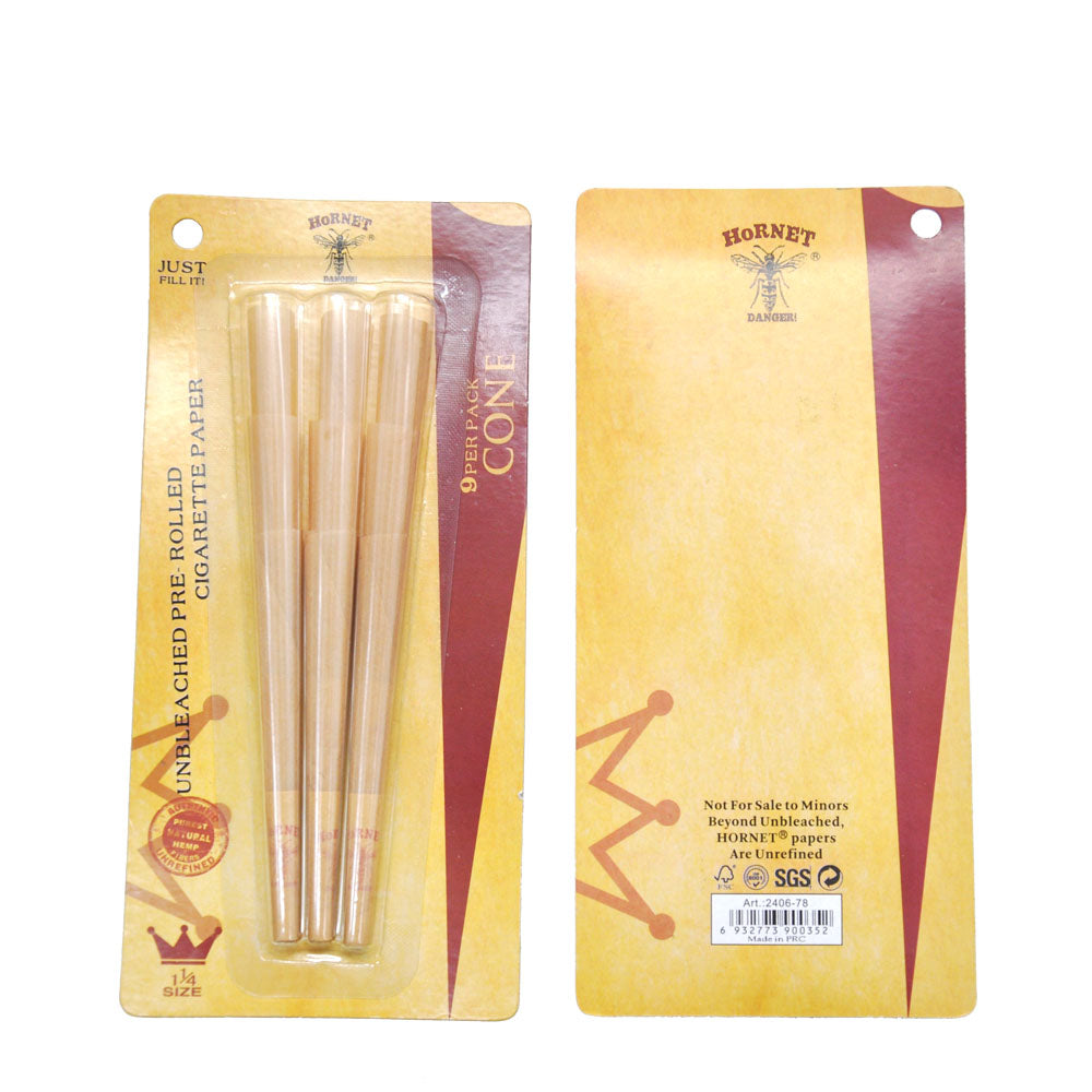 HORNET 1 1/4 Size Natural Rolling Paper Cones Pre-rolled Paper Cones 9pcs/Pack