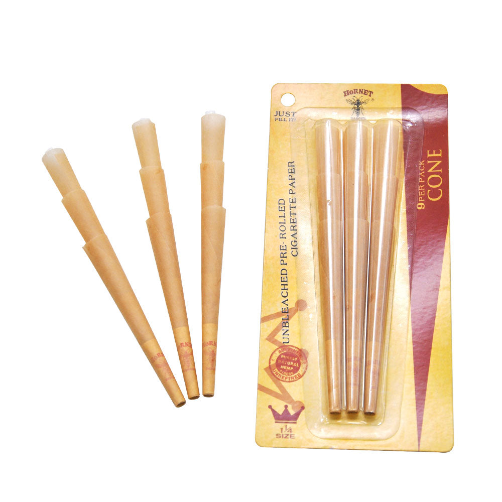 HORNET 1 1/4 Size Natural Rolling Paper Cones Pre-rolled Paper Cones 9pcs/Pack
