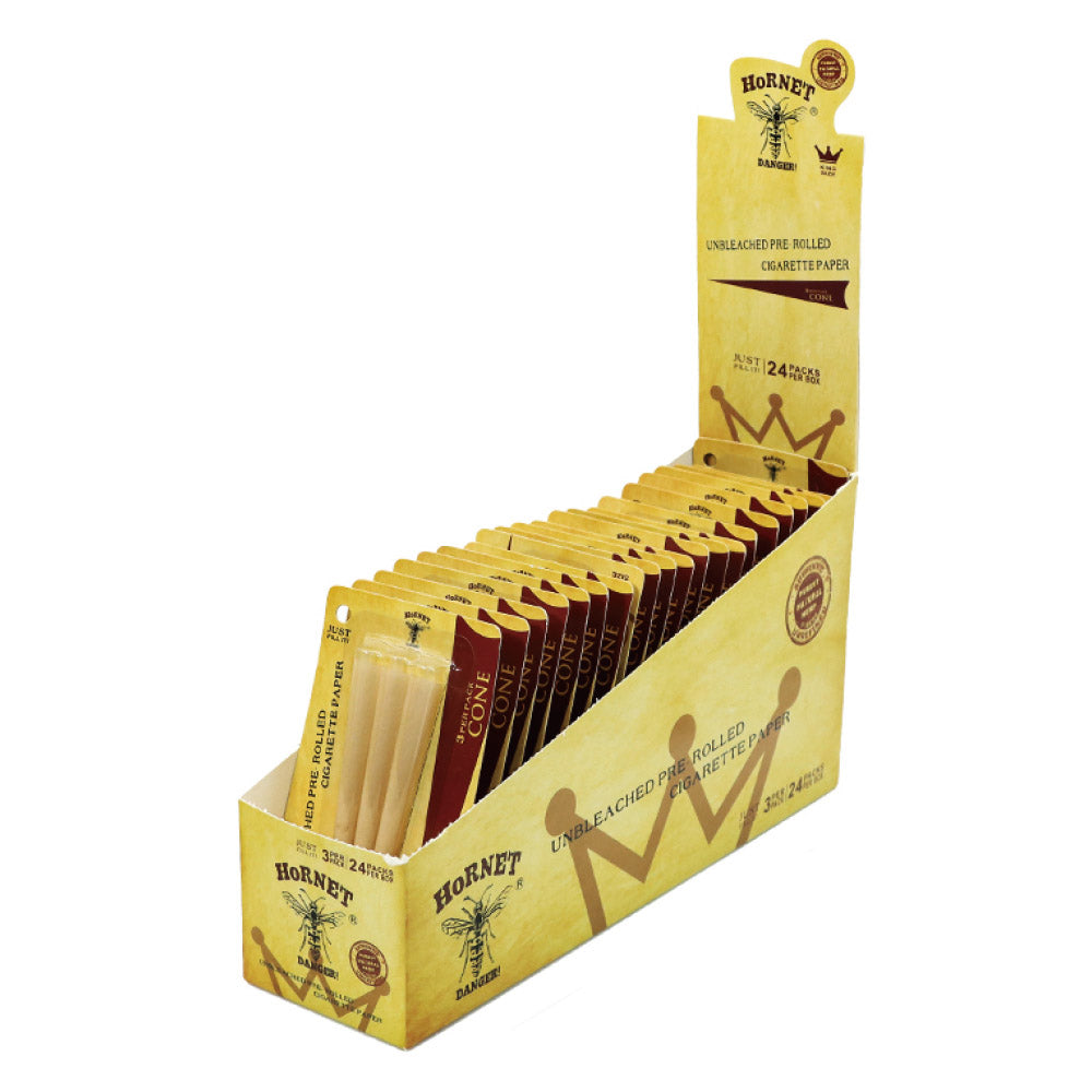 HORNET King Size Pre Rolled Cones, Natural Rolling Cones, Slow Burning Pre Rolled Rolling Paper, 3 PCS / Pack 24 Packs / Box