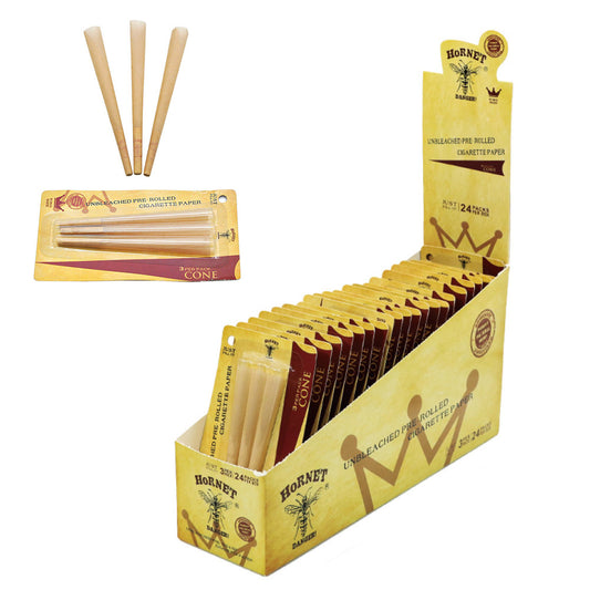 HORNET King Size Pre Rolled Cones, Natural Rolling Cones, Slow Burning Pre Rolled Rolling Paper, 3 PCS / Pack 24 Packs / Box