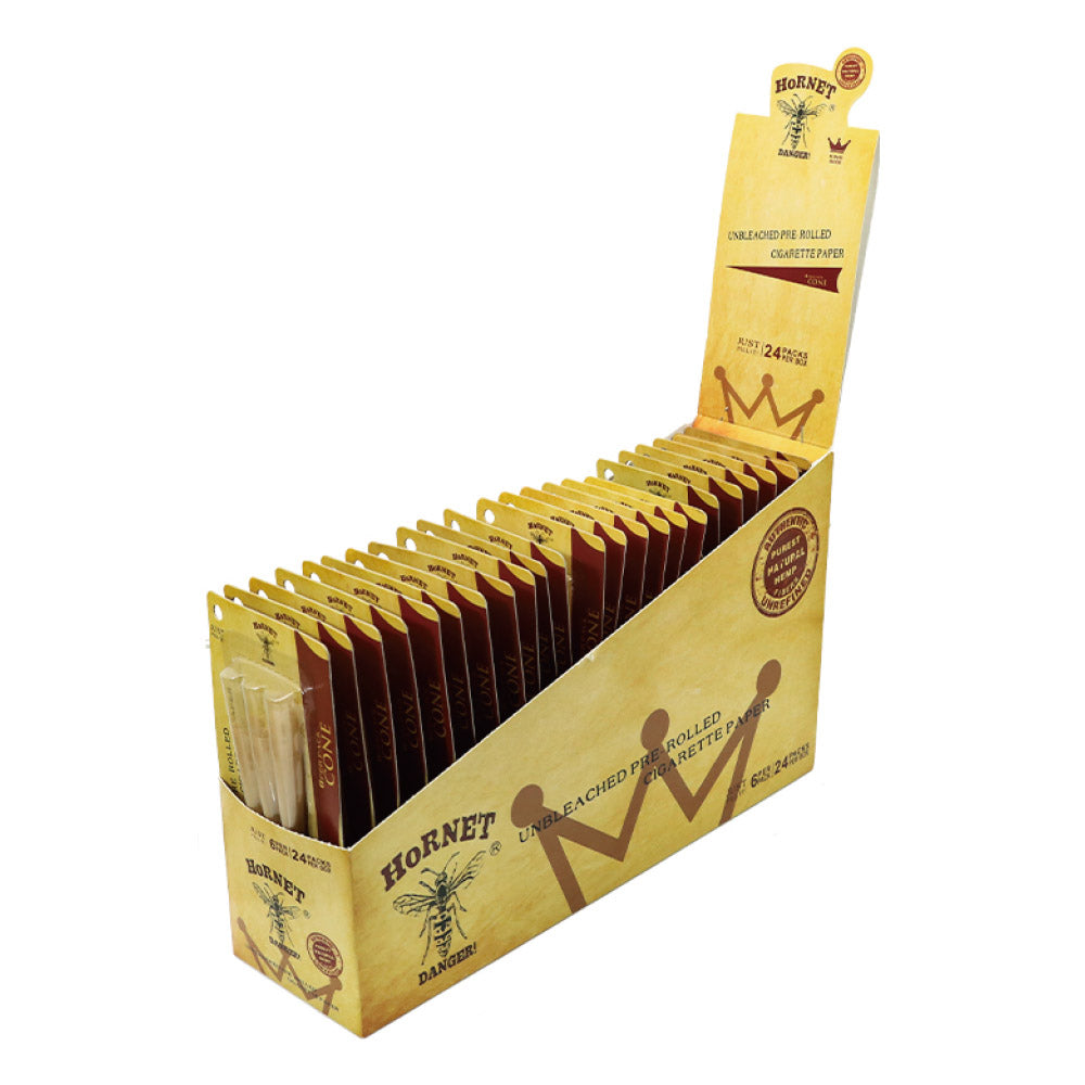 HORNET King Size Pre Rolled Cones, Natural Rolling Cones, Slow Burning Pre Rolled Rolling Paper, 6 PCS / Pack 24 Packs / Box