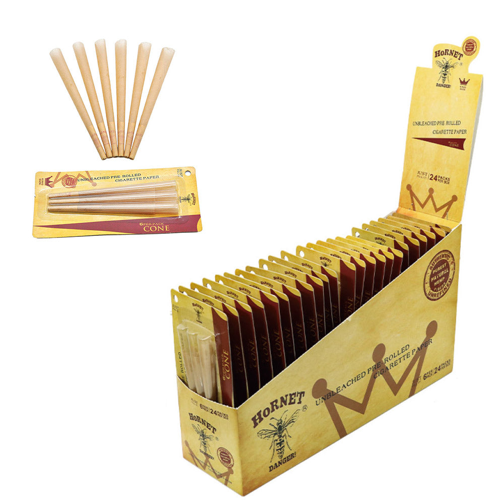 HORNET King Size Pre Rolled Cones, Natural Rolling Cones, Slow Burning Pre Rolled Rolling Paper, 6 PCS / Pack 24 Packs / Box