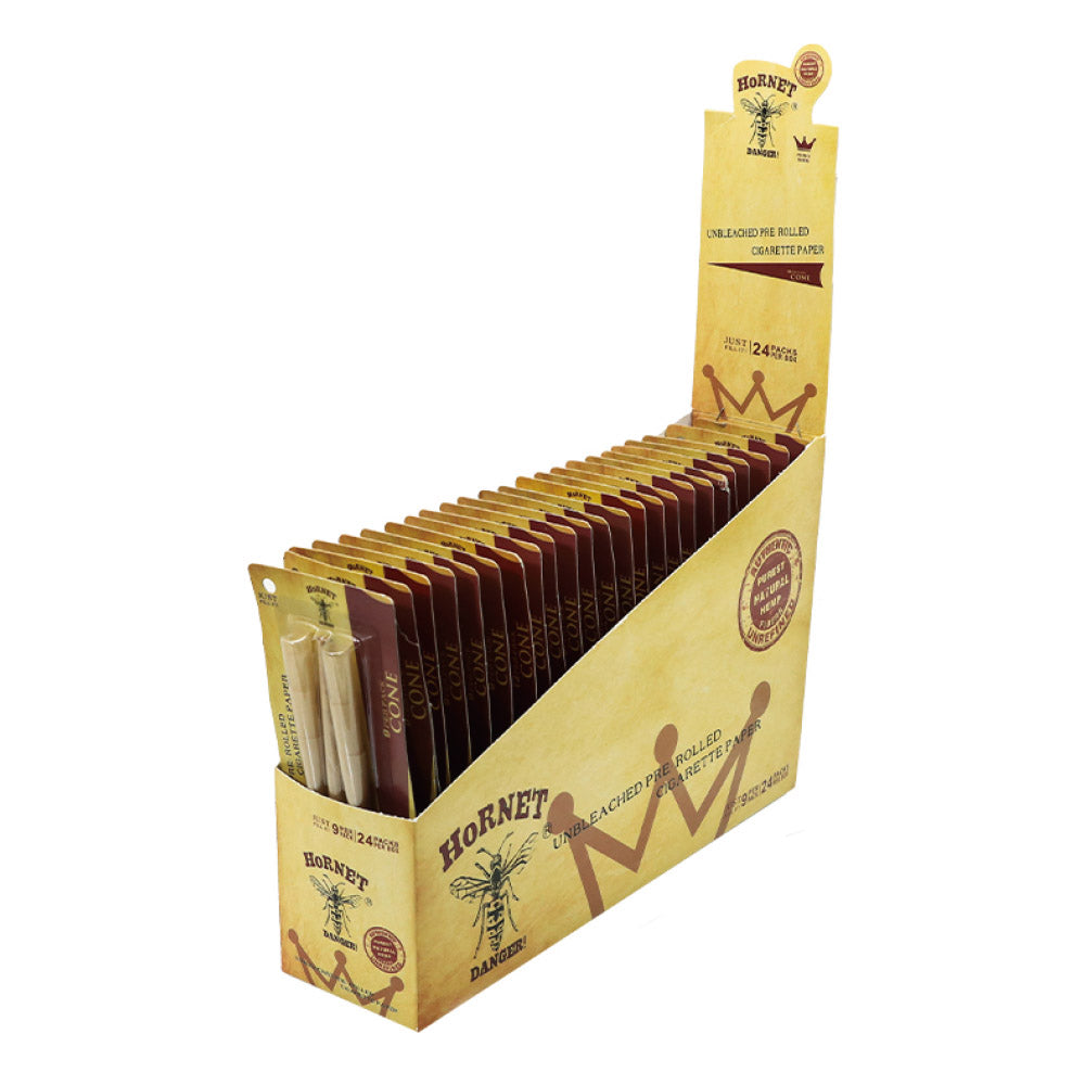 HORNET King Size Pre Rolled Cones, Natural Rolling Cones, Slow Burning Pre Rolled Rolling Paper, 9 PCS / Pack 24 Packs / Box