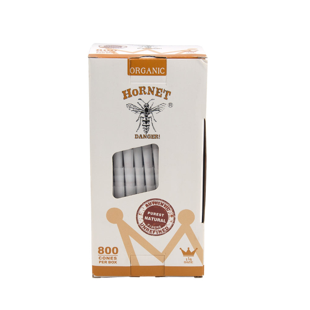HORNET 1 1/4 Size White Pre Rolled Cones, Organic Pre Rolled Rolling Paper With Tips, Slow Burning Pre Rolled Cones, 800 PCS / Box