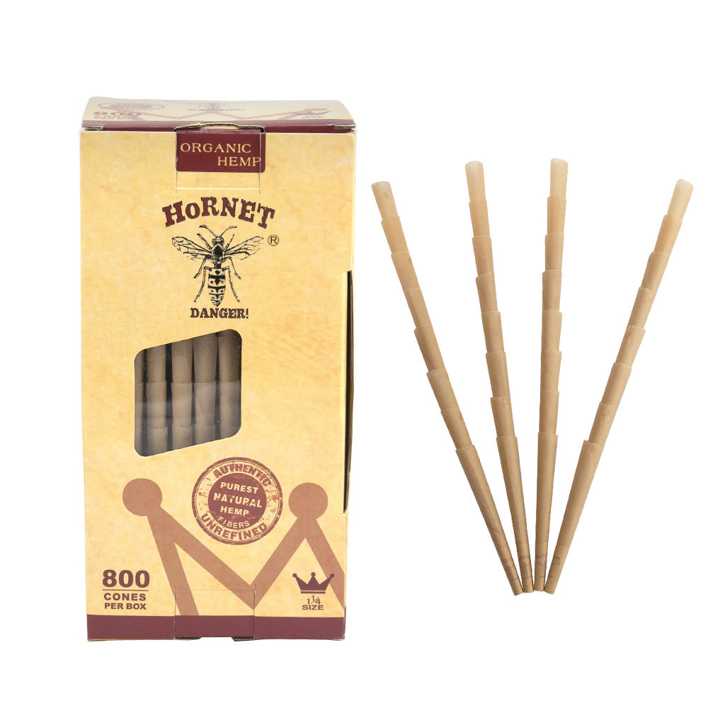 HORNET 1 1/4 Size Brown Pre Rolled Cones, Organic Pre Rolled Rolling Paper With Tips, Slow Burning Pre Rolled Cones, 800 PCS / Box