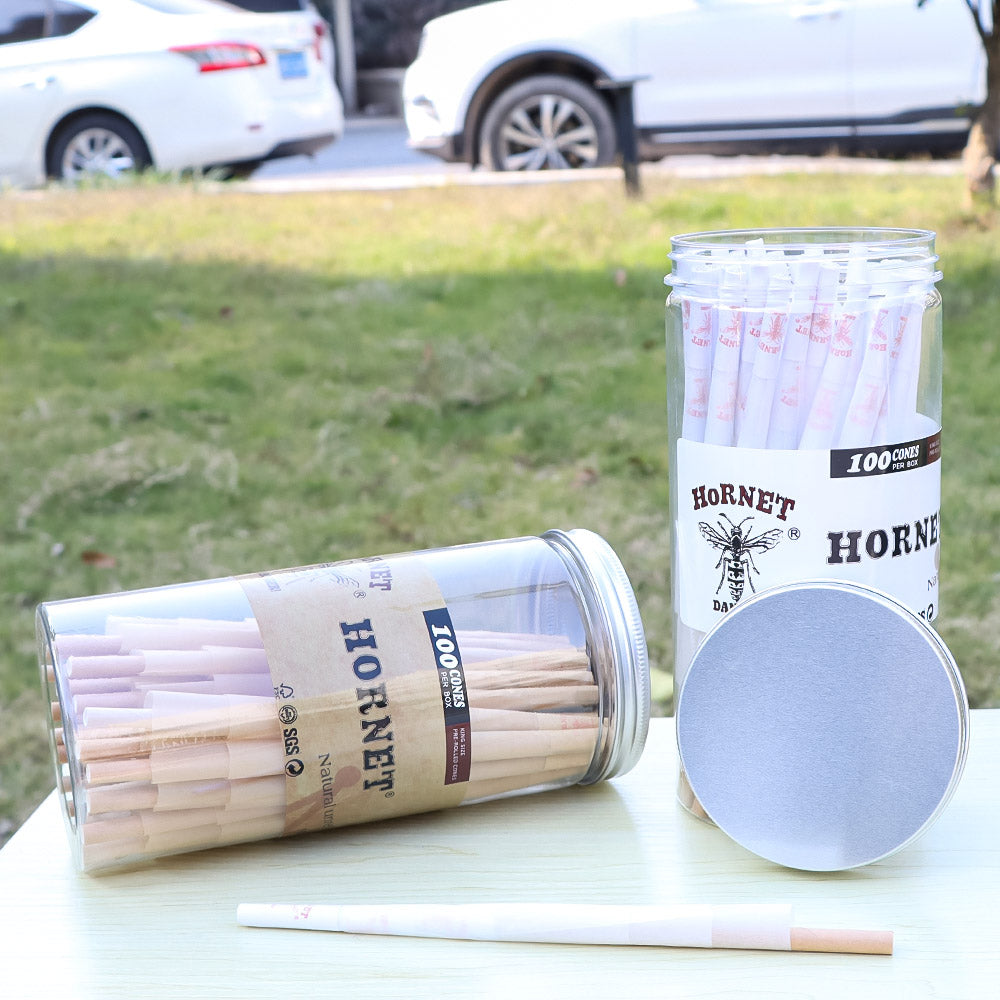 HORNET King Size White Pre Rolled Cones, Organic Rolling Cones With Tips, Slow Burning Pre Rolled Rolling Paper, 100 Pack
