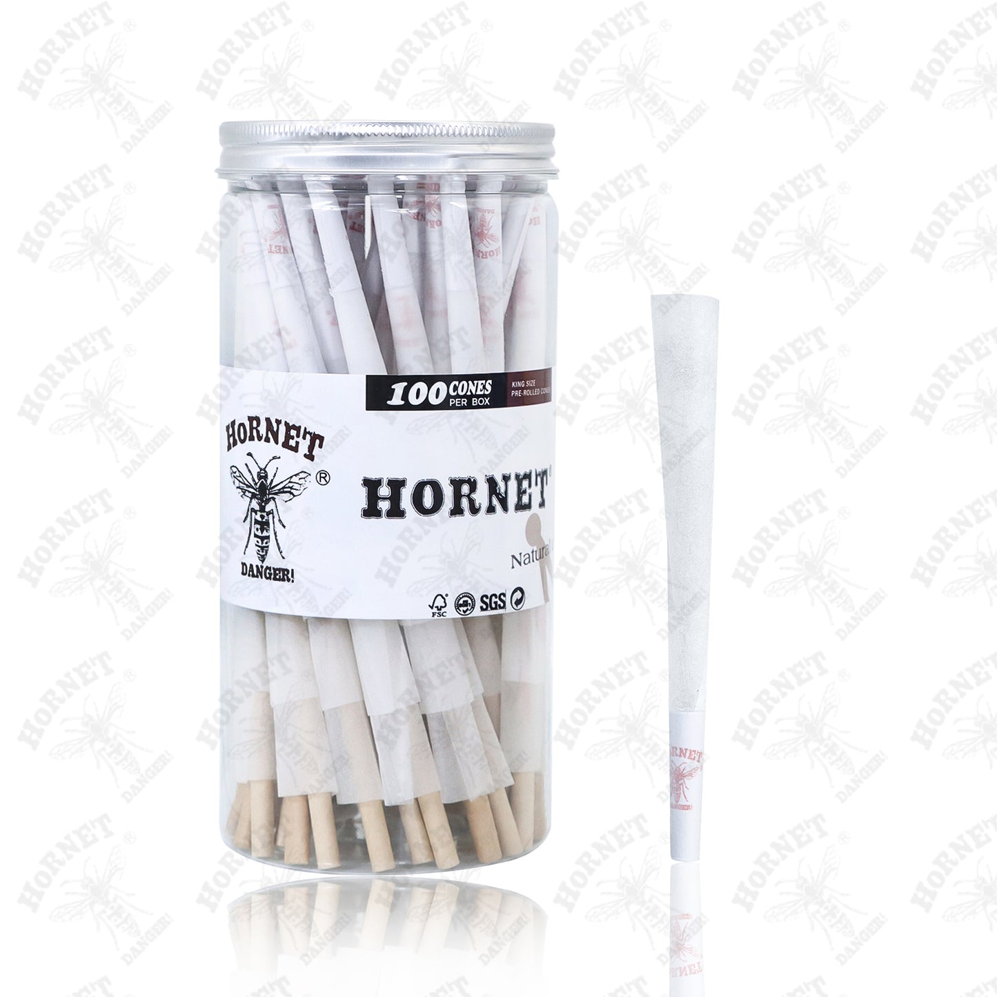 HORNET King Size White Pre Rolled Cones, Organic Rolling Cones With Tips, Slow Burning Pre Rolled Rolling Paper, 100 Pack