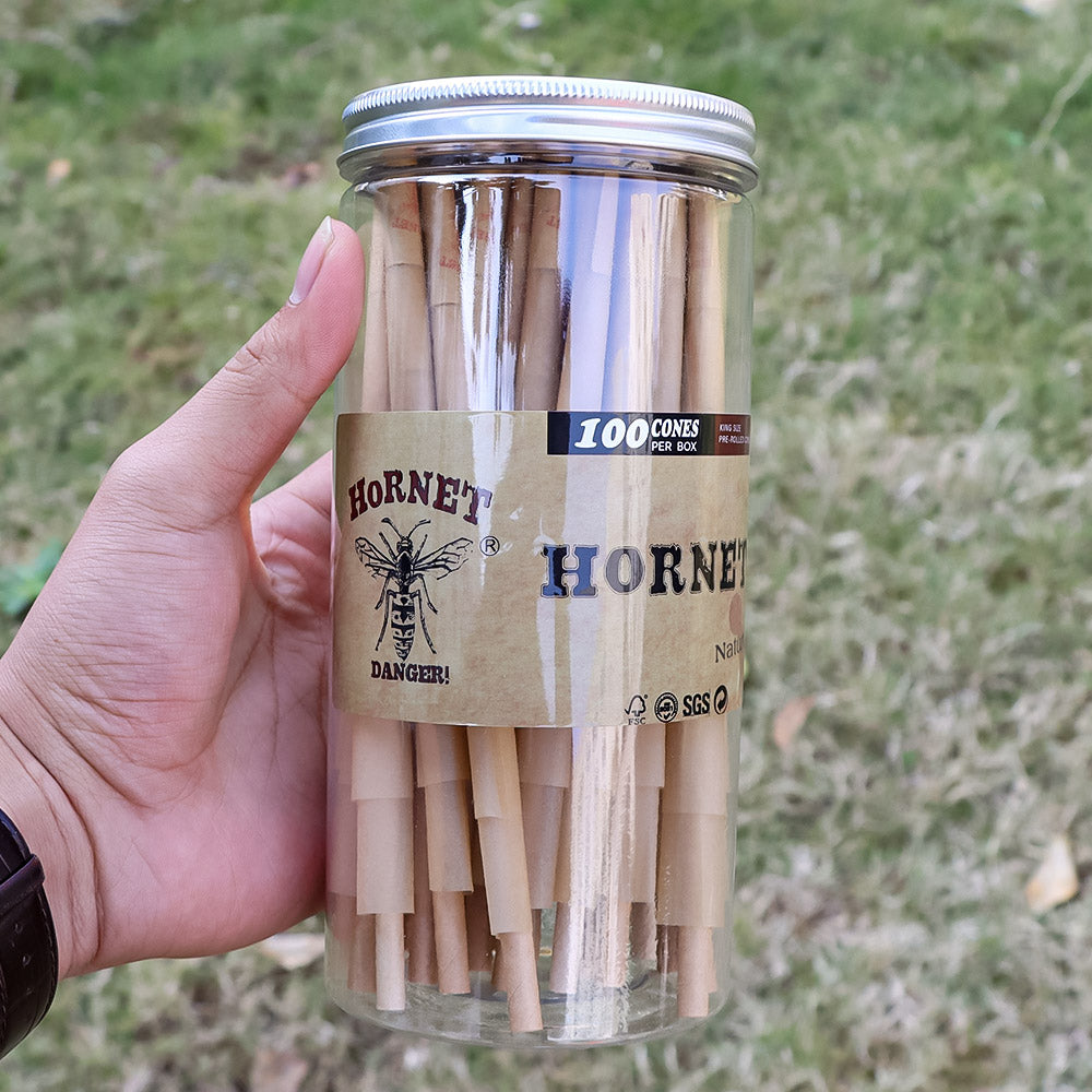 HORNET King Size Brown Pre Rolled Cones, Organic Rolling Cones With Tips, Slow Burning Pre Rolled Rolling Paper, 100 Pack