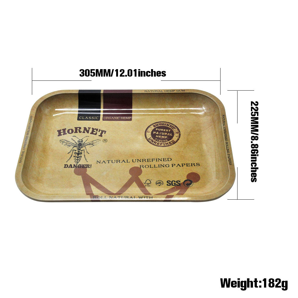 HORNET Tinplate Rolling Tray, 12” x 8.8” Cigarette Rolling Tray, Smooth Rounded Edge Rolling Paper Tray