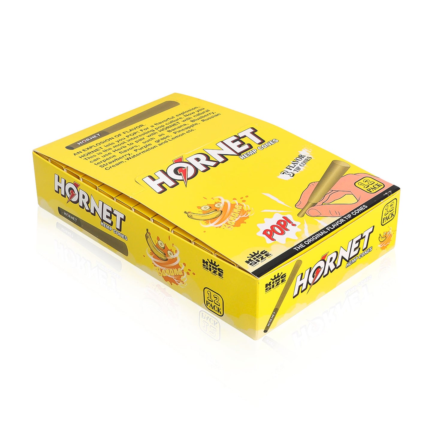 HORNET Banana Flavors Pre Rolled Cones With Tips, King Size Pre Rolled Rolling Paper & Flavored Pop, 3 PCS / Pack 12 Pack / Box